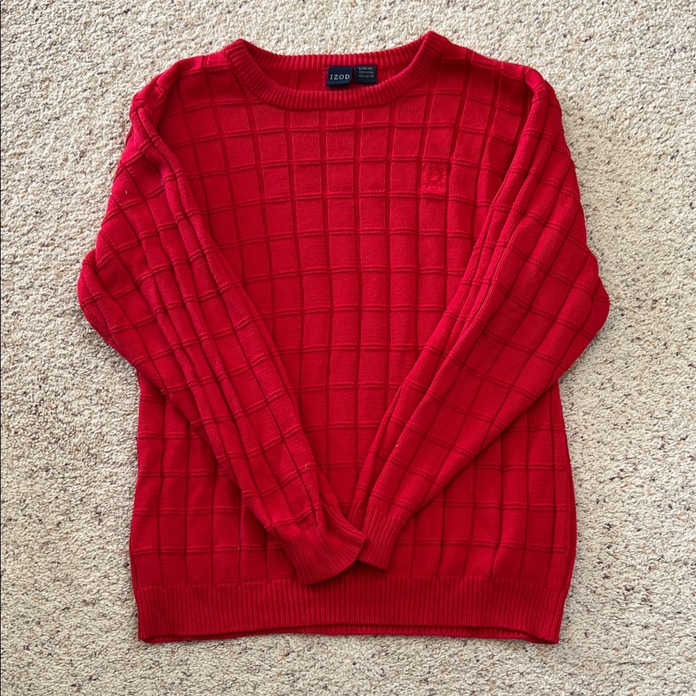 Izod Red Textured Grid Crewneck Sweater